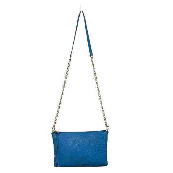 Fossil Handbags - Fossil Sydney Chain Crossbody Blue Lamb Hide Leather Handbag Top Zip ZB5702